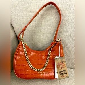 New Anna Paola Italian Leather Crossbody Shoulder Chain Bag